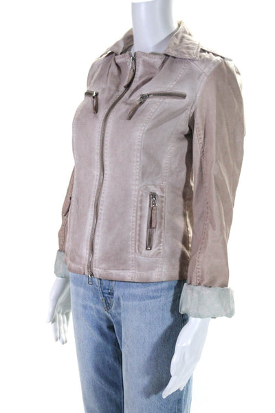 Rino & Pelle Women's Faux Leather Long Sleeve Full Zip Biker Jacket Pink Size 36