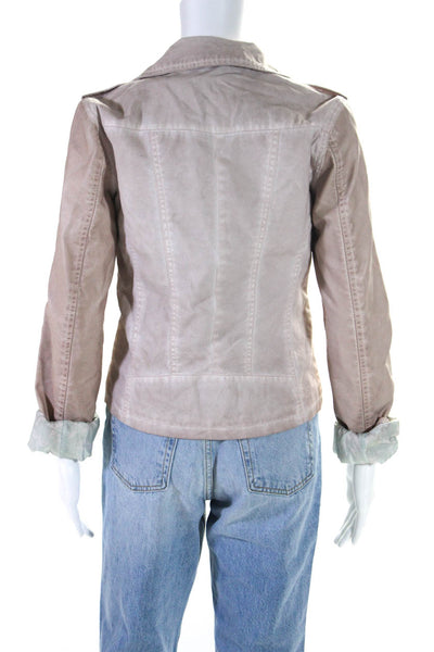 Rino & Pelle Women's Faux Leather Long Sleeve Full Zip Biker Jacket Pink Size 36