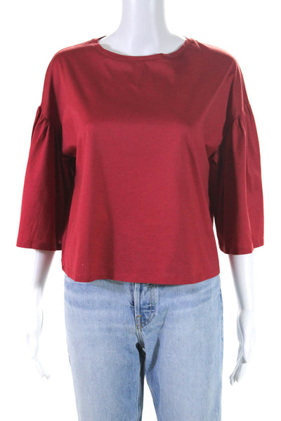 max Mara Women's Gathered 3/4 Sleeve Crop Blouse Red Size M