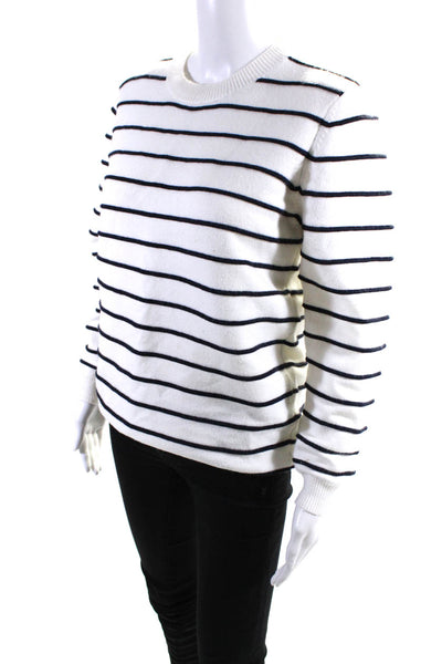 FRNCH Womens Striped Print Long Sleeve Crewneck Sweater Ivory White Size M/L