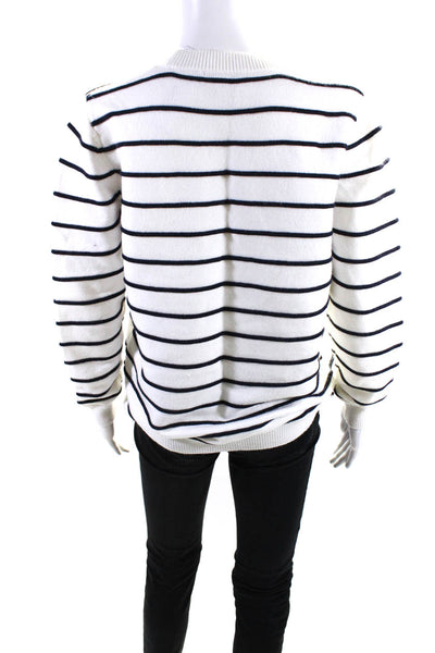 FRNCH Womens Striped Print Long Sleeve Crewneck Sweater Ivory White Size M/L