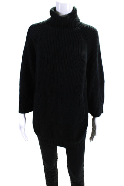 Ugg Womens Cotton Thick-Knit Split Hem Turtleneck Sweater Top Black Size M