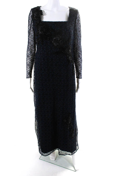 Rachel Couture Women's Long Sleeve Embellished Gown Blue Size M