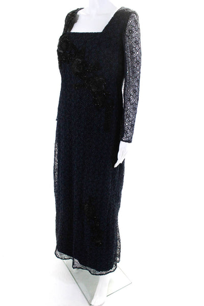 Rachel Couture Women's Long Sleeve Embellished Gown Blue Size M