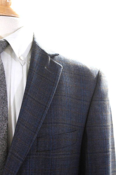 Pronto Uomo Mens Tweed Plaid Print Split Hem Two Button Blazer Blue Size 40R