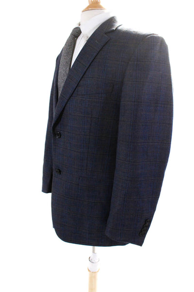 Pronto Uomo Mens Tweed Plaid Print Split Hem Two Button Blazer Blue Size 40R