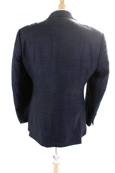 Pronto Uomo Mens Tweed Plaid Print Split Hem Two Button Blazer Blue Size 40R