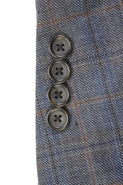 Pronto Uomo Mens Tweed Plaid Print Split Hem Two Button Blazer Blue Size 40R