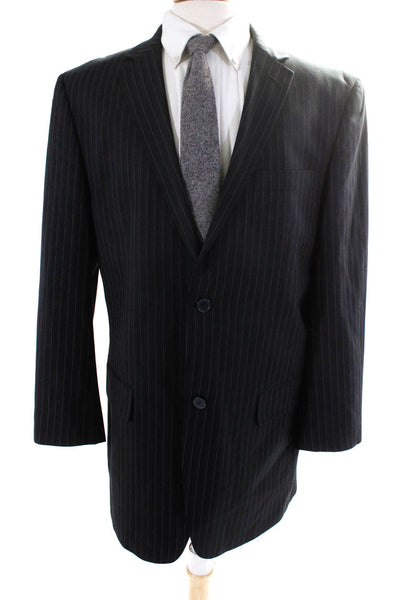 Angelo Rossi Mens Pinstripe Print Two Button Long Sleeve Blazer Blue Size 42L