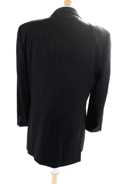 Angelo Rossi Mens Pinstripe Print Two Button Long Sleeve Blazer Blue Size 42L