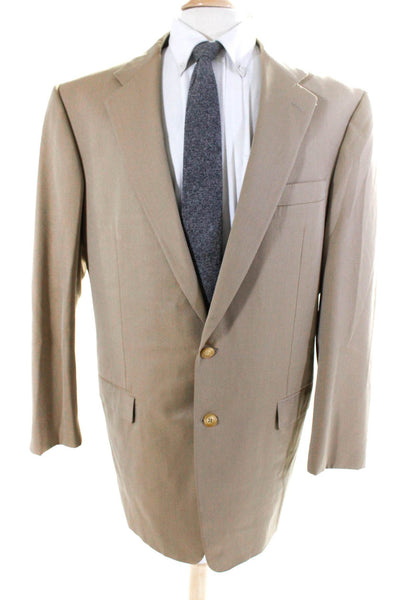 Hickey Freeman Mens Wool Notched Lapel Two Button Blazer Jacket Beige Size 44