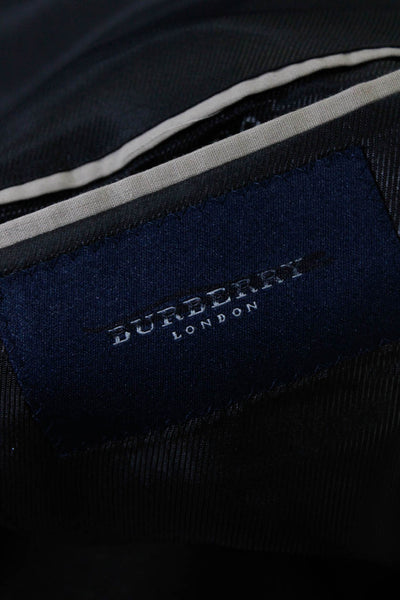 Burberry London Blue Label Mens Wool Glen Plaid Three Button Blazer Black 43L