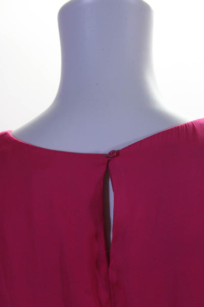 Zara Womens Short Sleeve Crew Neck Tiered Satin Dress Hot Pink Size Small