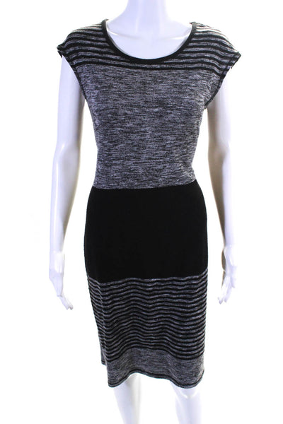 Max Studio Women's Striped Scoop Neck Sleeveless Midi Dress Gray Size L