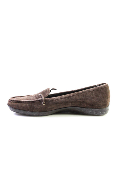 Prada Womens Suede Flat Heel Apron Toe Casual Loafers Dark Brown Size 7US 37EU