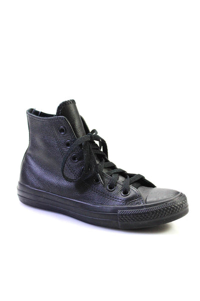 Converse Womens Lace Up Cap Toe High Top Leather Sneakers Black Size 6