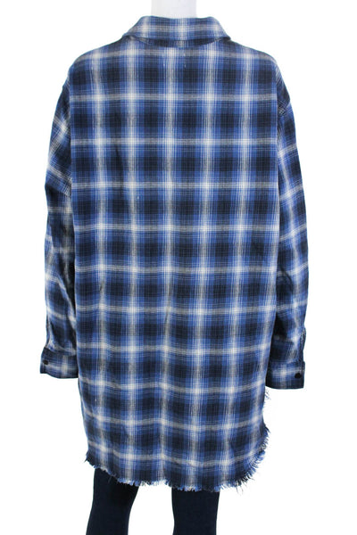 Sundry Womens Plaid Long Sleeved Button Down Flannel Shirt Blue White Size 2