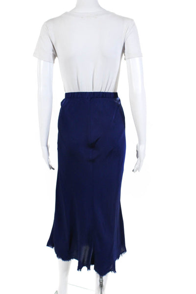 Nation LTD Womens Satin Elastic Waist Frayed Hem Slim Midi Skirt Blue Size L