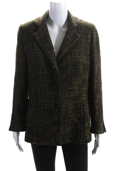 Rhonda Baum Womens Brown Textured Four Button Long Sleeve Blazer Jacket Size 36