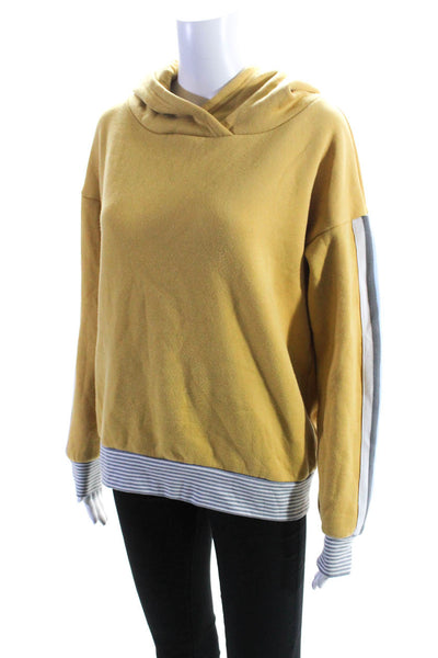 PJ Salvage Womens Striped Trim Pullover Hoodie Yellow Cotton Blend Size Small