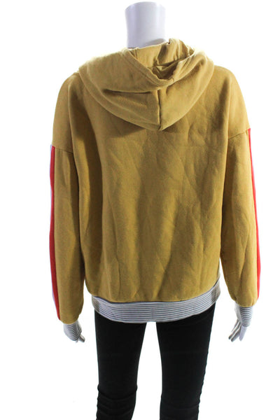 PJ Salvage Womens Striped Trim Pullover Hoodie Yellow Cotton Blend Size Small