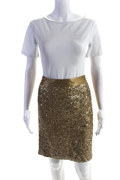 Etcetera Women's Lined Sequin Knee Length Skirt Gold Size 10