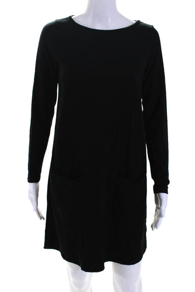 Eileen Fisher Womens Long Sleeve Scoop Neck Knit Shirt Dress Black Size XS