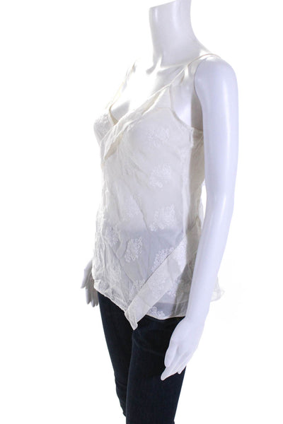 Theory Womens Silk Floral Embroidered Spaghetti Strap V-Neck Blouse Ivory Size M