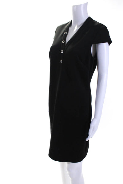 Marc New York Womens Grommet V-Neck Cap Sleeve Short Sheath Dress Black Size 6