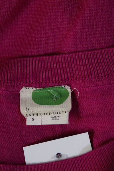 Anthropologie Womens Wool 3/4 Sleeve Rib Knit Pullover Sweater Top Pink Size S