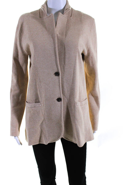 J Crew Womens Cotton Notched Collar Button Up Cardigan Sweater Top Beige Size M