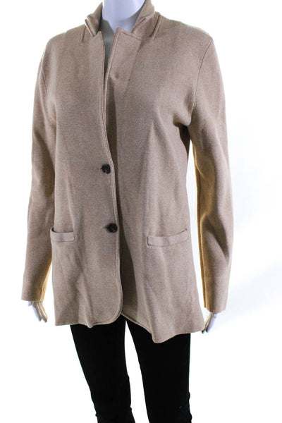 J Crew Womens Cotton Notched Collar Button Up Cardigan Sweater Top Beige Size M