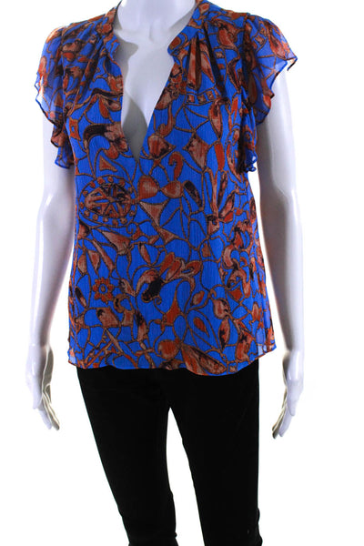 ALC Women's V-Neck Ruffle Sleeveless Floral Blouse Size 00