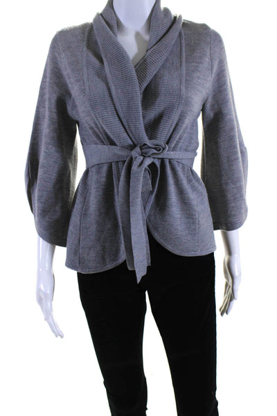 BCBGMAXAZRIA Women's Ruffle Collar Open Front Cardigan Sweater Gray Size S