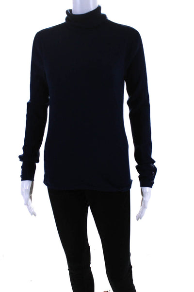 L'Agence Womens Ribbed Tight Knit Long Sleeved Slim Turtleneck Sweater Blue S