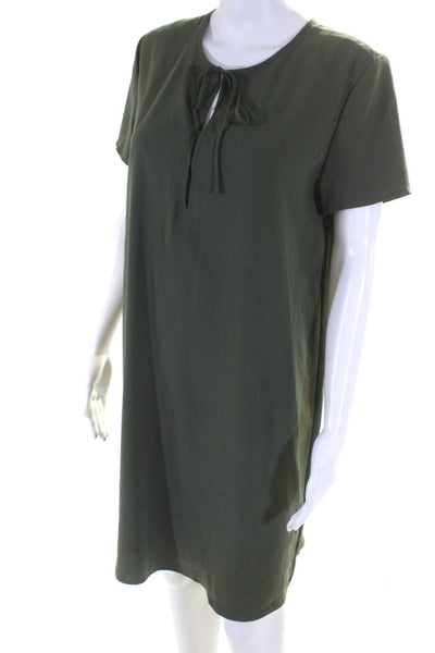 Theory Womens Crepe Short Sleeve Mini Drapey Shift Dress Olive Green Size 8