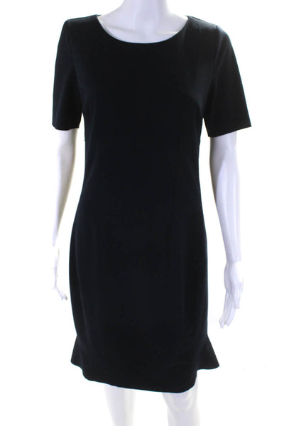 Tahari Womens Short Sleeve Round Neck Lined Sheath Dress Navy Blue Size 4