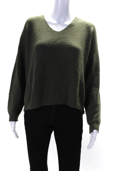 Apparis Womens Ribbed Long Sleeves Pullover V Neck Sweater Green Size Medium