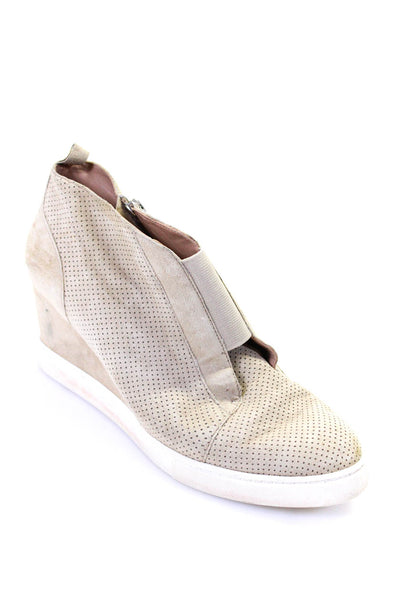 Linea Paolo Womens Perforated Suede High Top Wedge Sneakers Beige Size 8.5 Mediu