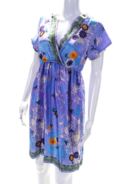 Bilingual Women's V-Neck Short Sleeves Mini Dress Floral Size 4