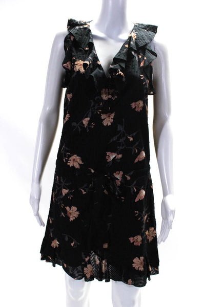 Paige Women's V-Neck Sleeveless Ruffle Drawstring Mini Dress Floral Size XS