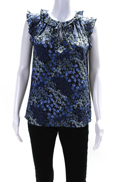 Rebecca Taylor Women's V-Neck Ruffle Sleeveless Floral Blouse Size 4