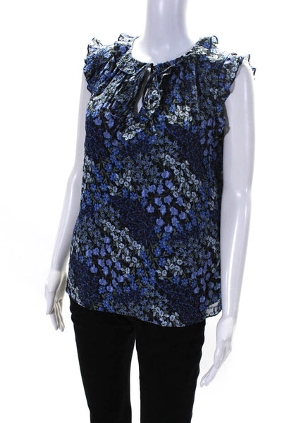 Rebecca Taylor Women's V-Neck Ruffle Sleeveless Floral Blouse Size 4