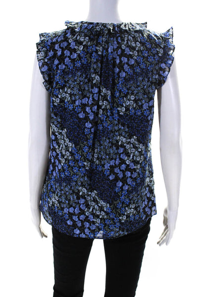 Rebecca Taylor Women's V-Neck Ruffle Sleeveless Floral Blouse Size 4