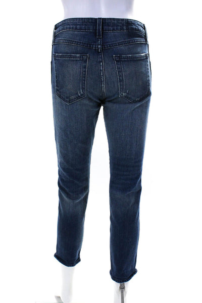 Amo Womens Cotton Distressed Mid Rise Straight Leg Kate Jeans Pants Blue Size 27
