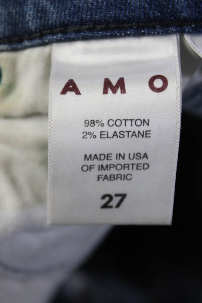Amo Womens Cotton Distressed Mid Rise Straight Leg Kate Jeans Pants Blue Size 27