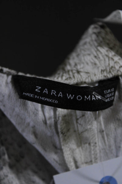 Zara Woman Womens Elastic Snakeskin Print Mid Rise Flared Pants White Size XS