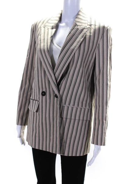 Zara Womens Oversized Double Breasted Striped Blazer Jacket Beige Size XS