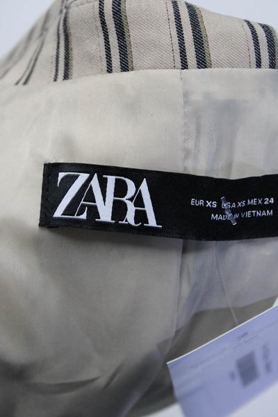 Zara Womens Oversized Double Breasted Striped Blazer Jacket Beige Size XS