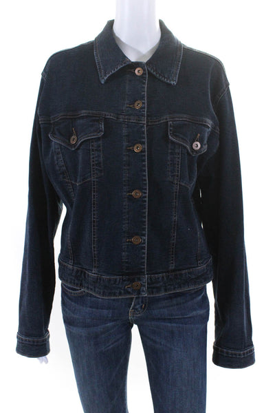 Christopher Blue Womens Denim Collared Dark Wash Buttoned Jean Jacket Blue SizeL